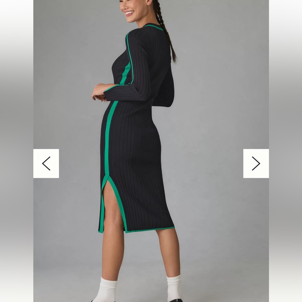 Daily Practice by Anthropologie Black and Green Ribbed knit Dress women’s S EUC